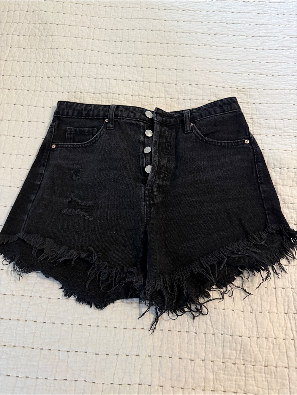 wild fable Black High-Waist Frayed Denim Shorts